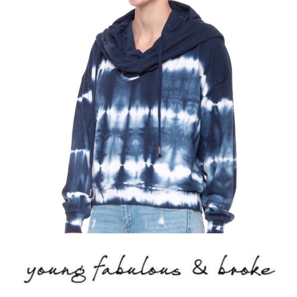 NWT Young Fabulous & Broke Blue Wave Piper Tie Dye Hoodie Size Medium